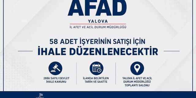 Yalova’da 58 İşyeri Satışa Çıkıyor