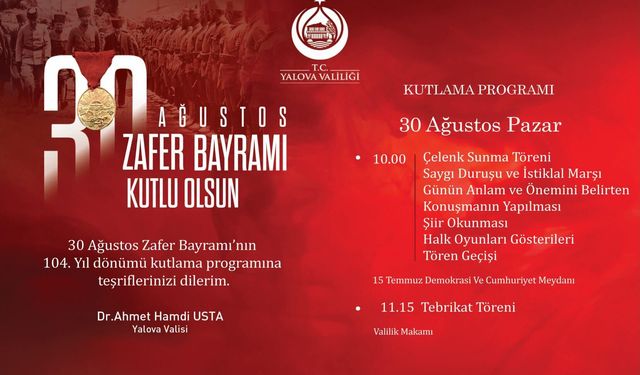 30 Ağustos Zafer Bayramı Yalova'da Coşkuyla Kutlanacak