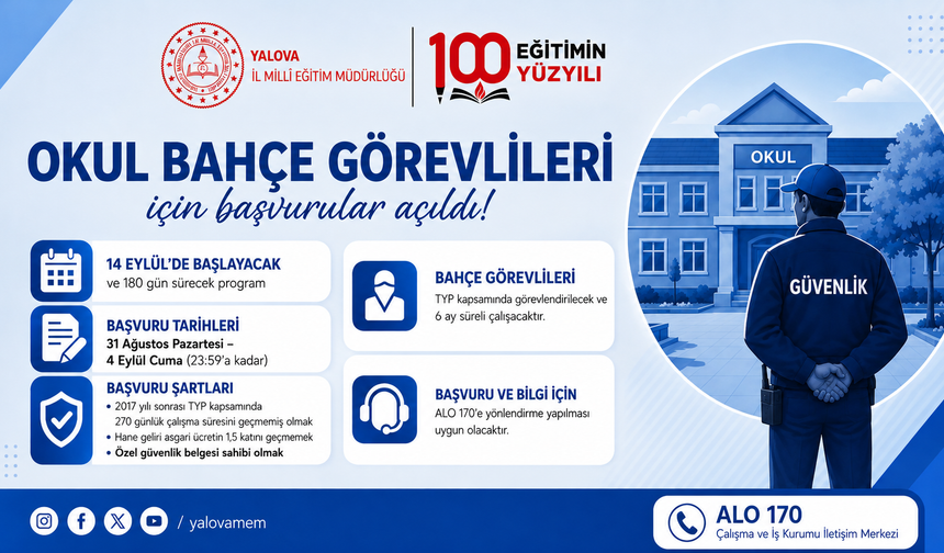 Okul Bahçe Görevlileri İçin TYP Başvuruları Başladı: Son Tarih 4 Eylül!