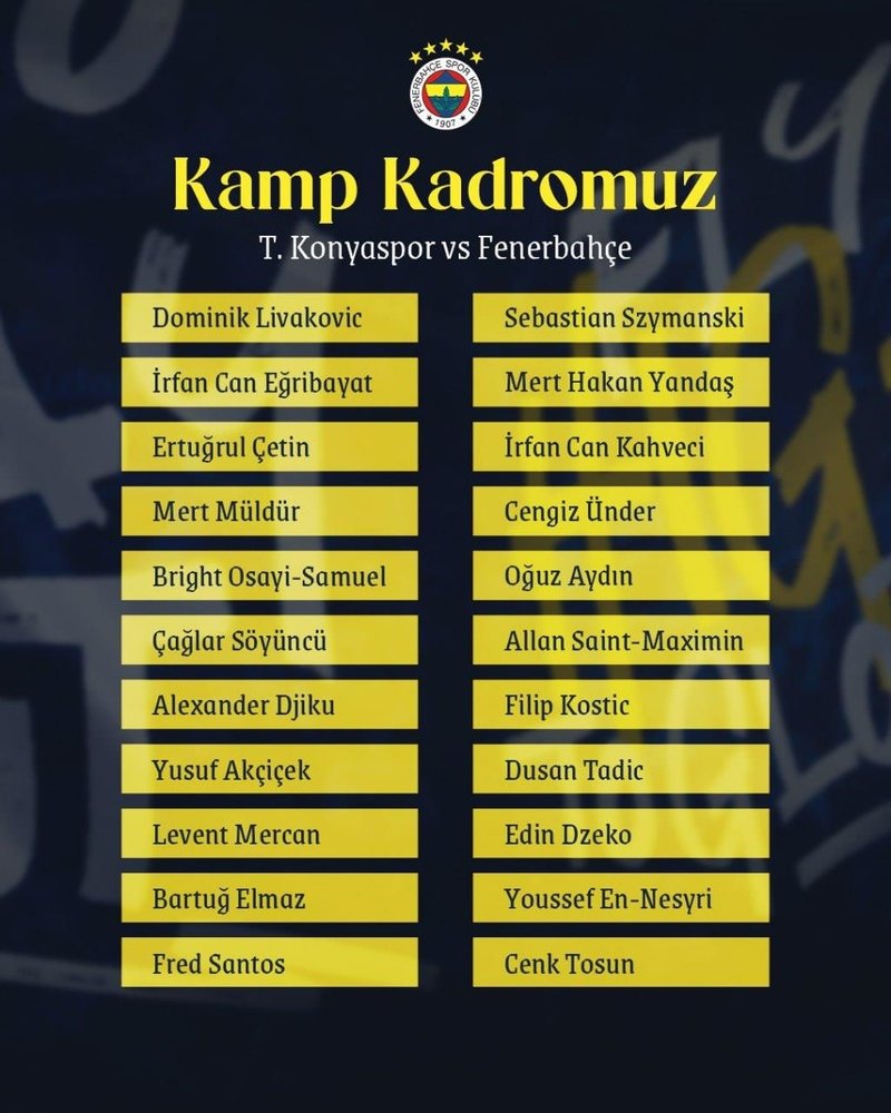 Fenerbahçe’nin Konyaspor Maçı İçin Kamp Kadrosu Açıklandı2