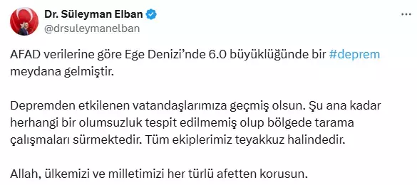 Ege Denizi'nde 6 Büyüklüğünde Deprem1