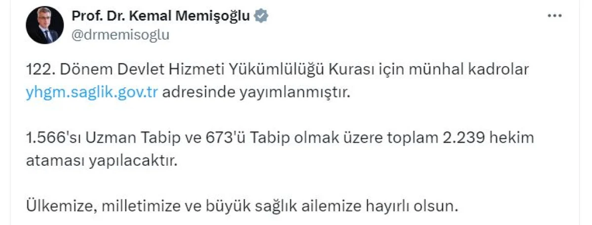 Sağlık Bakanlığı 2.239 Hekim Atıyor