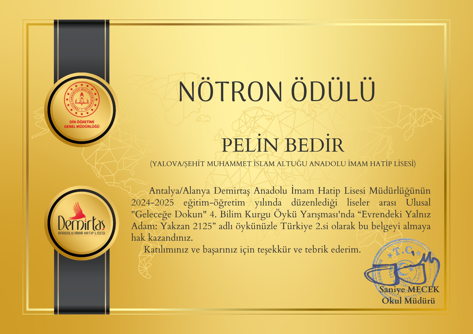 Yalovalı Öğrenciye Büyük Onur2