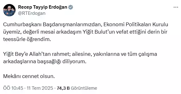 Cumhurbaşkanı Başdanışmanı Yiğit Bulut Hayatını Kaybetti
