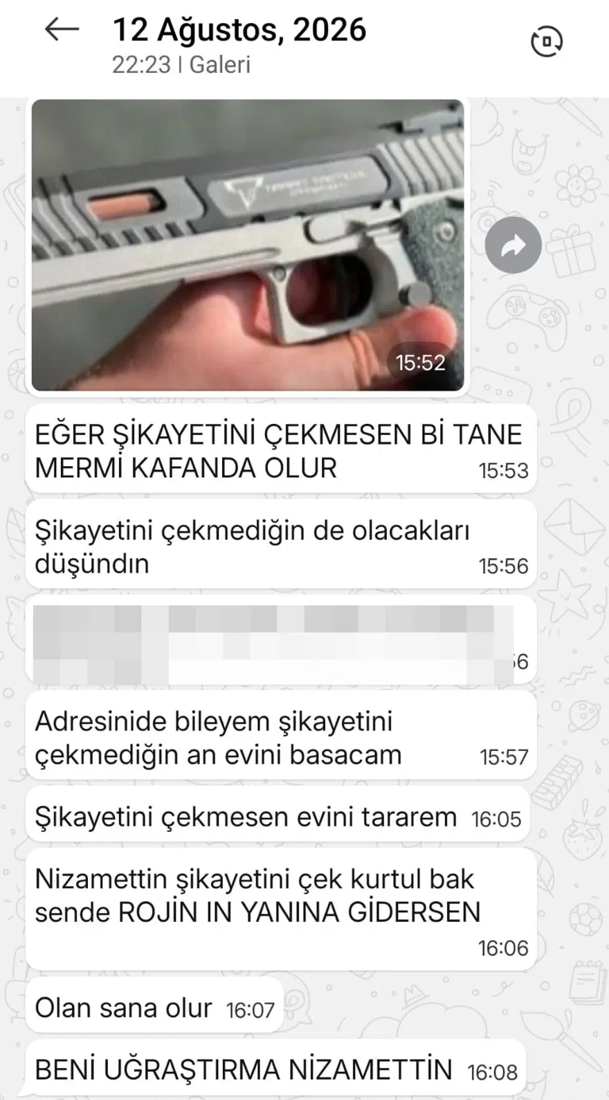Nizamettin Kabais Tehdit Mesajlari