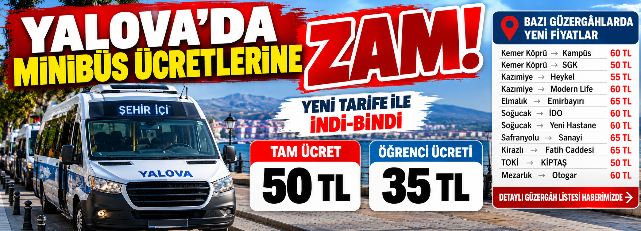 Yalova Minibüs Ücretlerine Zam! Yeni Fiyatlar 2026